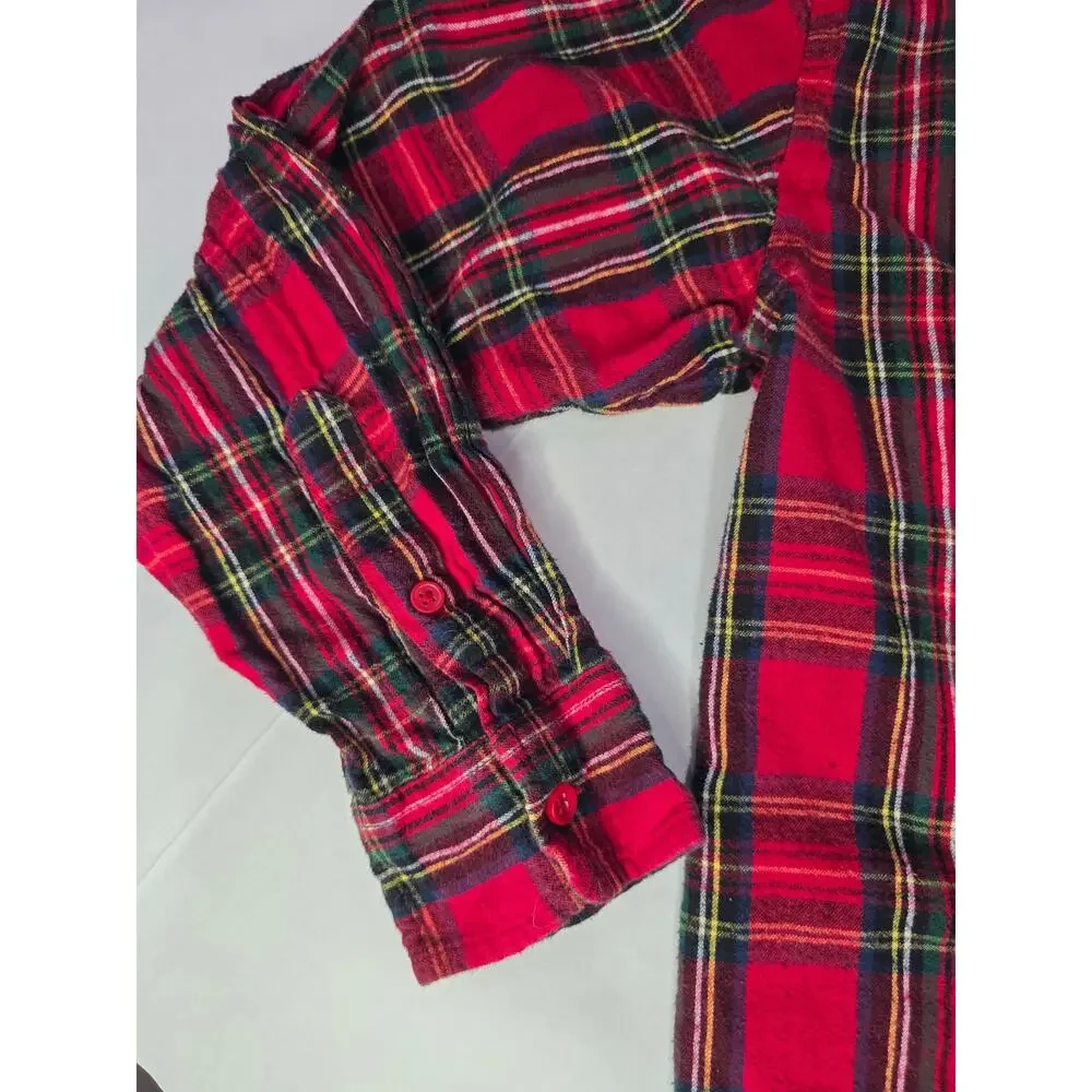 Time and Tru Red Plaid Flannel Shirt XL Cotton Button Front Tartan Fall